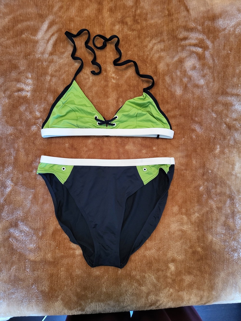 Black and Lime Triangle Bikini Set - Women's 14